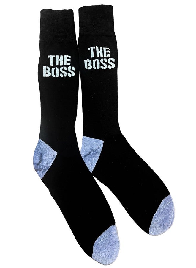 جوارب Vaulted Skulls & Co The Boss | جوارب هدية للمدير | جوارب مضحكة للمدير | جوارب هدية للمكتب | هدايا مكتبية مميزة | أسود/أبيض | مقاس واحد - Image 1